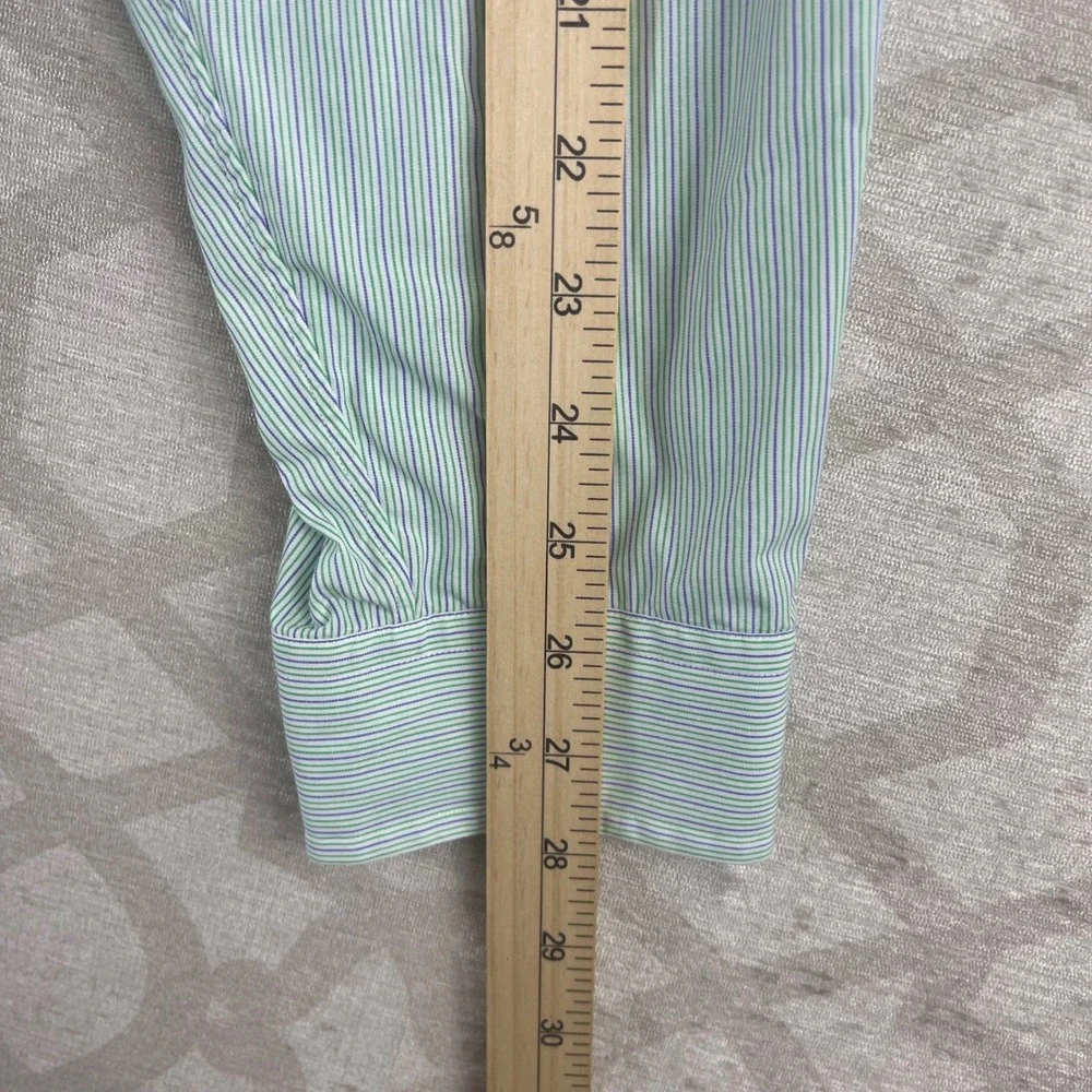 Ralph Lauren Yarmouth Mens 17 32/33 Green Purple Pinstripe Cotton Dress Shirt